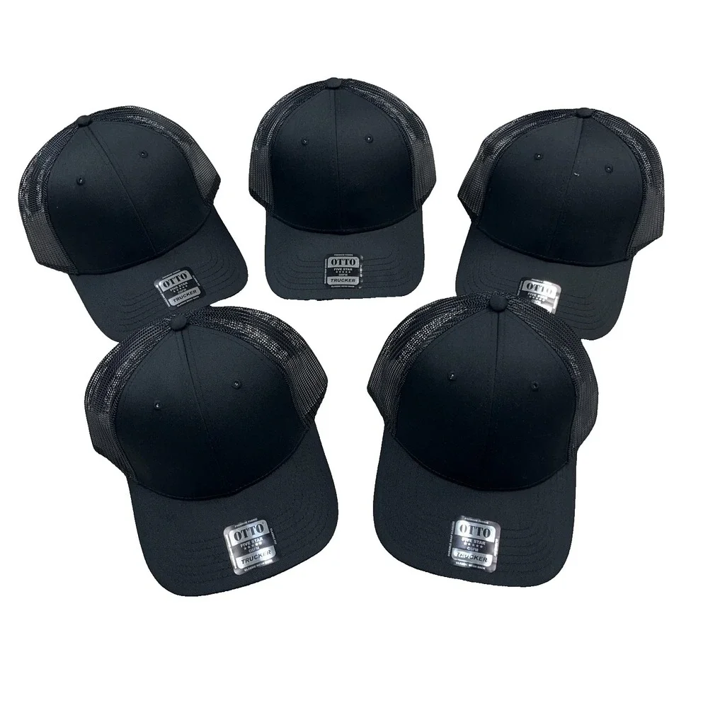 Otto Blank Trucker Hat Lot Cap Snapback Black Mesh Back Retro Deadstock NEW BE6